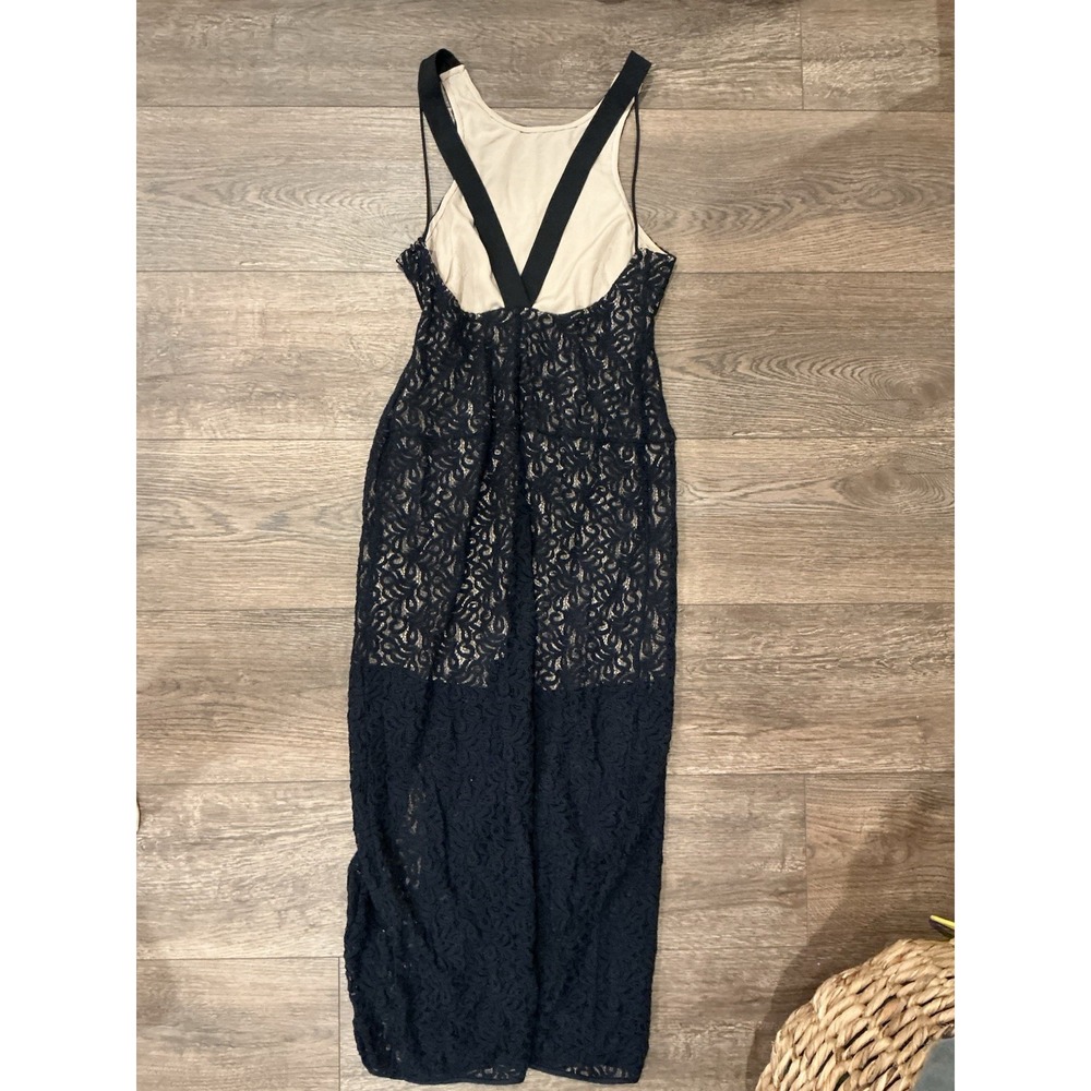 Free People Simply Lace Column Layered Maxi‎ Dress W/ Slit Navy Blue Size 12 - Picture 5 of 6